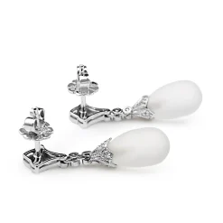 9ct White Gold Deco Style Diamond and Rock Crystal Earrings