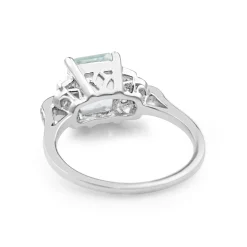18ct White Gold Deco Style Aquamarine and Diamond Ring