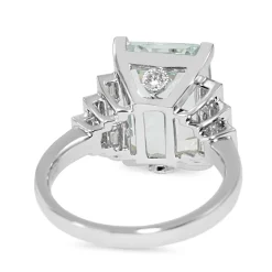 18ct White Gold Deco Style Aquamarine and Diamond Ring
