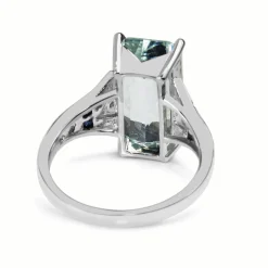 18ct White Gold Deco Style Aquamarine, Sapphire and Diamond Ring