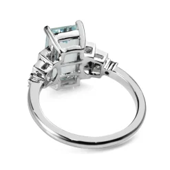 18ct White Gold Deco Style Aquamarine and Diamond Ring