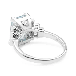 18ct White Gold Deco Style Aquamarine and Baguette Diamond Ring