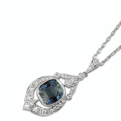 18ct White Gold Deco Style Sapphire and Diamond Necklace