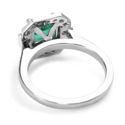 18ct White Gold Deco Style Emerald and Diamond Halo Ring