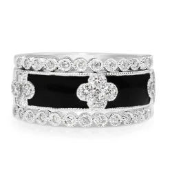18ct White Gold Diamond and Enamel 3 Band Ring