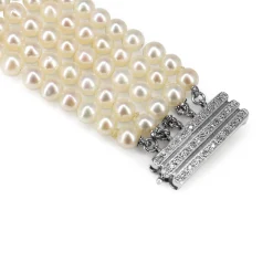 14ct White Gold Diamond and Cultured Pearl Bracelet