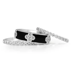 18ct White Gold Diamond and Enamel 3 Band Ring