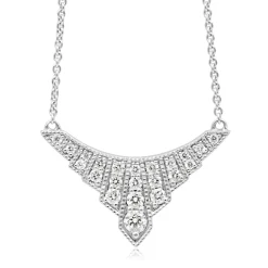 9ct White Gold Diamond Art Deco Style Necklace