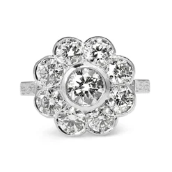 18ct White Gold Diamond Daisy Ring With Etched Shoulders
