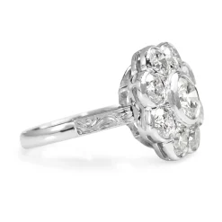 18ct White Gold Diamond Daisy Ring With Etched Shoulders