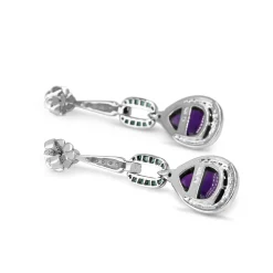 9ct White Gold Diamond, Emerald and Amethyst Art Deco Style Drop Earrings