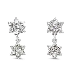 18ct White Gold Diamond Flower Drop Earrings