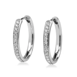 9ct White Gold Diamond Grain Set Hoop Earrings