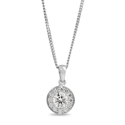 9ct White Gold Diamond Halo Necklace