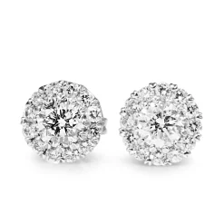 14ct White Gold Diamond Halo Stud Earrings