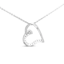18ct White Gold Diamond Heart Necklace on 9ct White Gold Chain