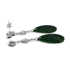 18ct White Gold Diamond, Onyx and Jade Drop Earrings