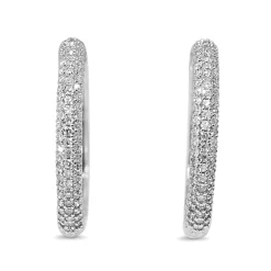 14ct White Gold Diamond Pavé Hoop Earrings