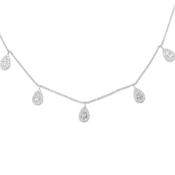 9ct White Gold Diamond Teardrop Cluster Necklace