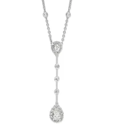 14ct White Gold Diamond Teardrop Halo Necklace
