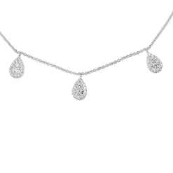 9ct White Gold Diamond Teardrop Cluster Necklace