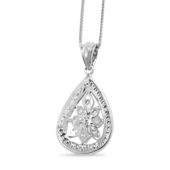 14ct White Gold Diamond Teardrop Necklace