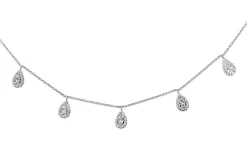 9ct White Gold Diamond Teardrop Cluster Necklace