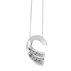 9ct White Gold Diamond Wave Necklace