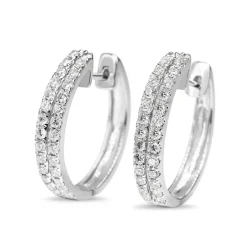 14ct White Gold Double Diamond Hoop Earrings