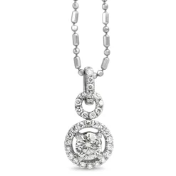 18ct White Gold Double Diamond Halo Necklace with 14ct Chain