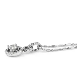 18ct White Gold Double Diamond Halo Necklace with 14ct Chain