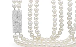 18ct White Gold Double Pearl Strand and Art Deco Diamond Clasp Necklace