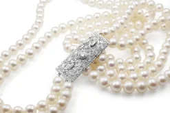 18ct White Gold Double Pearl Strand and Art Deco Diamond Clasp Necklace