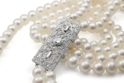 18ct White Gold Double Pearl Strand and Art Deco Diamond Clasp Necklace