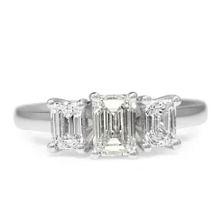 18ct White Gold Emerald 3 Stone Diamond Ring