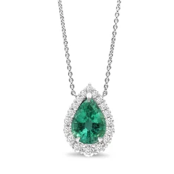 18ct White Gold Emerald and Diamond Graduated Halo Necklace