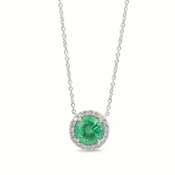 18ct White Gold Emerald and Diamond Halo Necklace