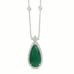 18ct White Gold Emerald and Diamond Pear Drop Necklace