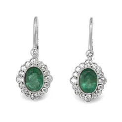 18ct White Gold Emerald and Diamond Drop Earrings
