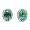 18ct White Gold Emerald and Diamond Halo Earrings