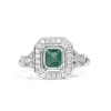 18ct White Gold Emerald and Diamond Halo Ring