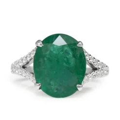 18ct White Gold Emerald and Diamond Split Band Ring
