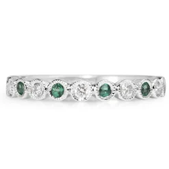 9ct White Gold Emerald and Diamond Band