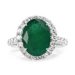 18ct White Gold Emerald and Diamond Halo Ring