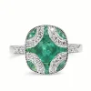 9ct White Gold Emerald and Diamond Art Deco Style Ring