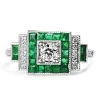 18ct White Gold Emerald and Diamond Deco Style Old Cut Diamond Ring