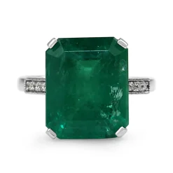 18ct White Gold Emerald and Diamond Solitaire Ring