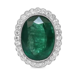 18ct White Gold Emerald and Diamond Daisy Style Ring