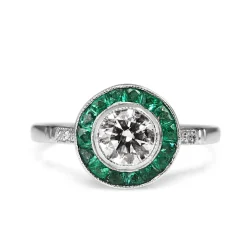 18ct White Gold Emerald and Diamond Art Deco Style Ring