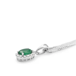 9ct White Gold Emerald and Diamond Halo Necklace